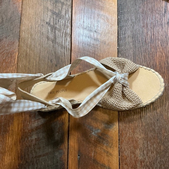 Free People Go For Gingham Wrap Sandals Natural Espadrille Tie Up Shoes Women’s - Picture 5 of 12